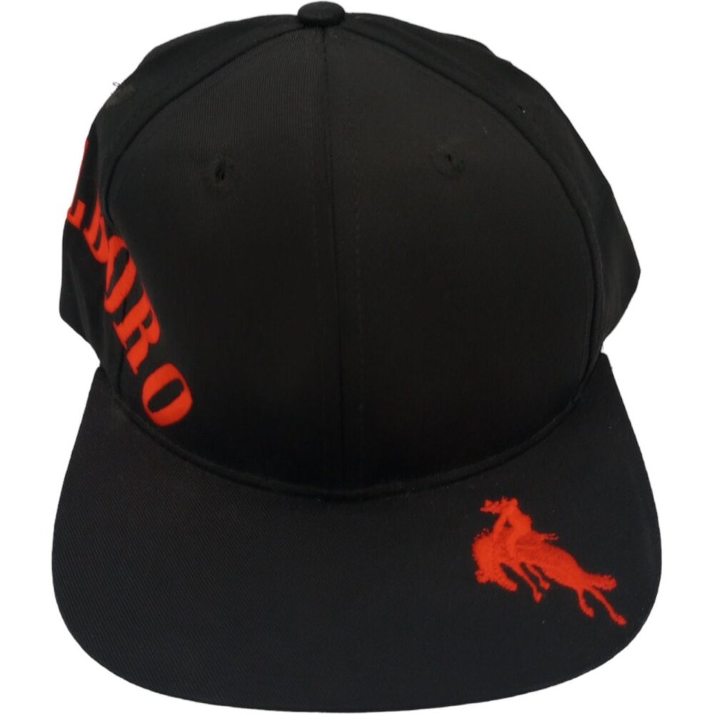 1990s Marlboro Side Script Bronco Snapback Hat Black Cap Logo Cowboy Vintage